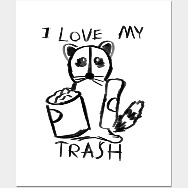 Raccoon Loves Trash Hand Drawn Ver. 2 Wall Art by JunkArtPal